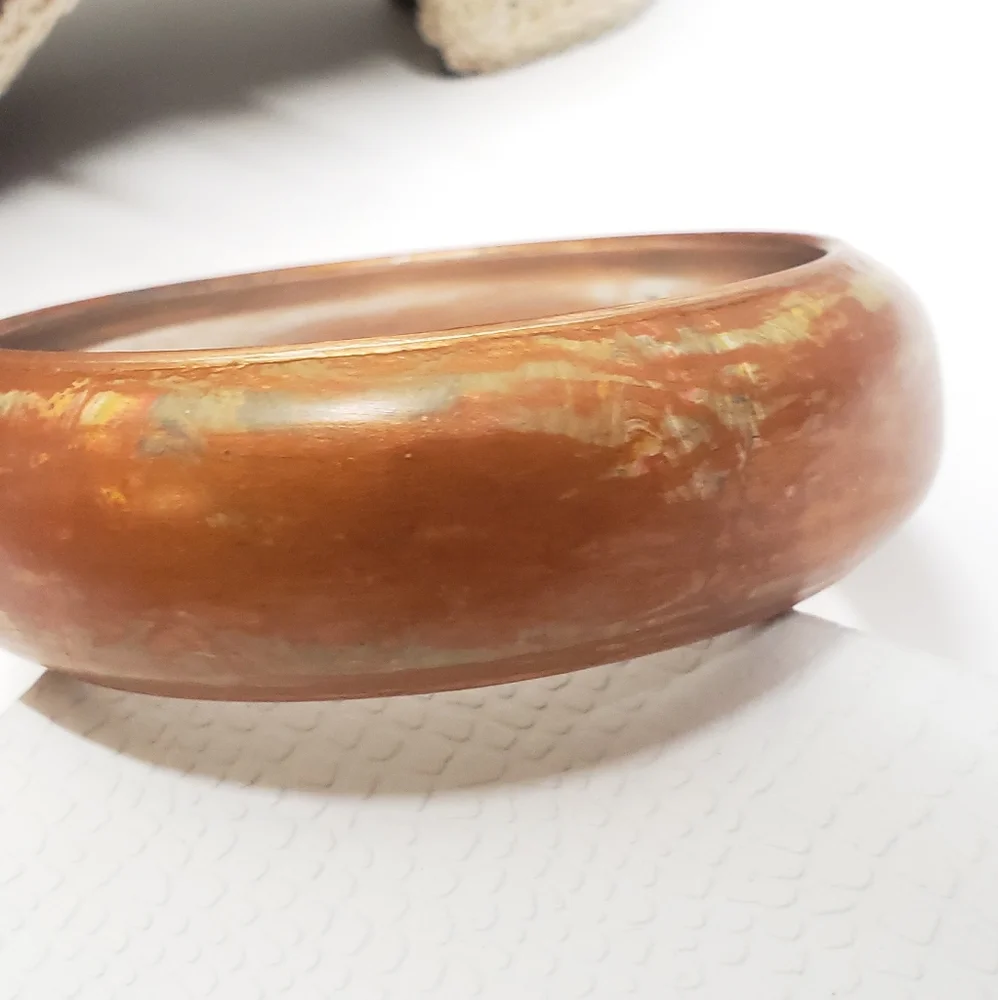 Hand Painted MRS Bronze Distressed Bangle Bracelet Vintage Style